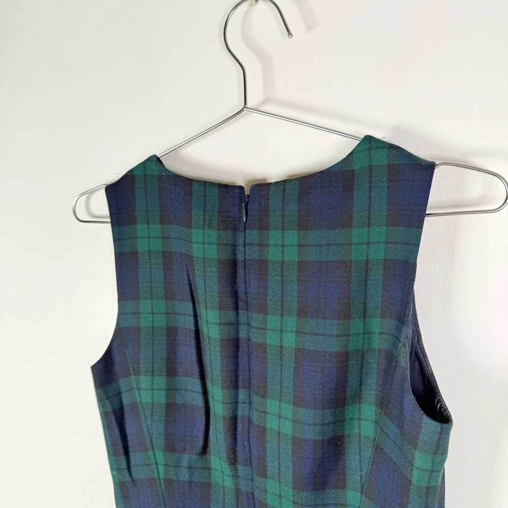 J.Crew Black Watch Plaid Wool Sleeveless Sheath Dress